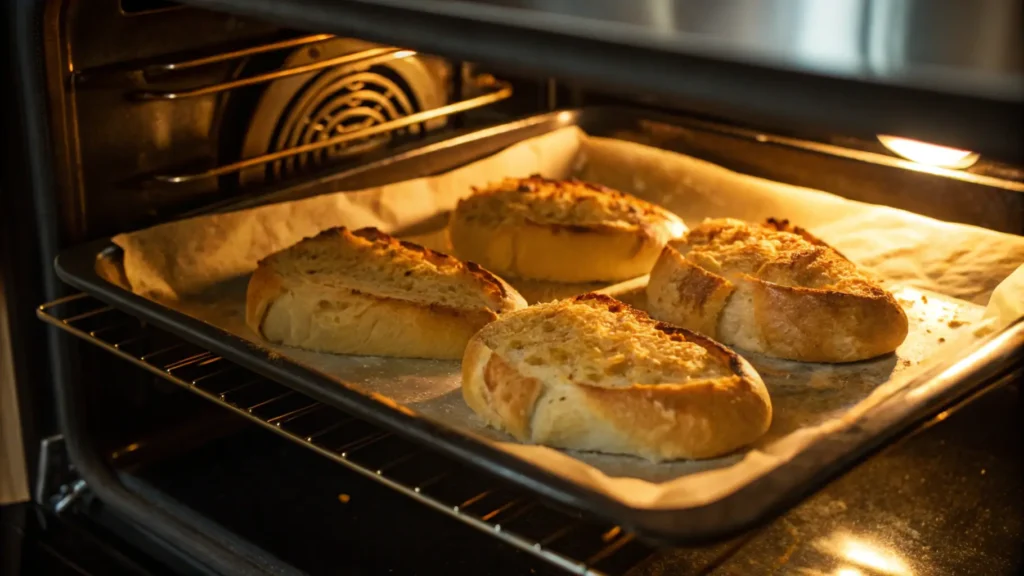 Garbage bread baking to golden perfection in the oven