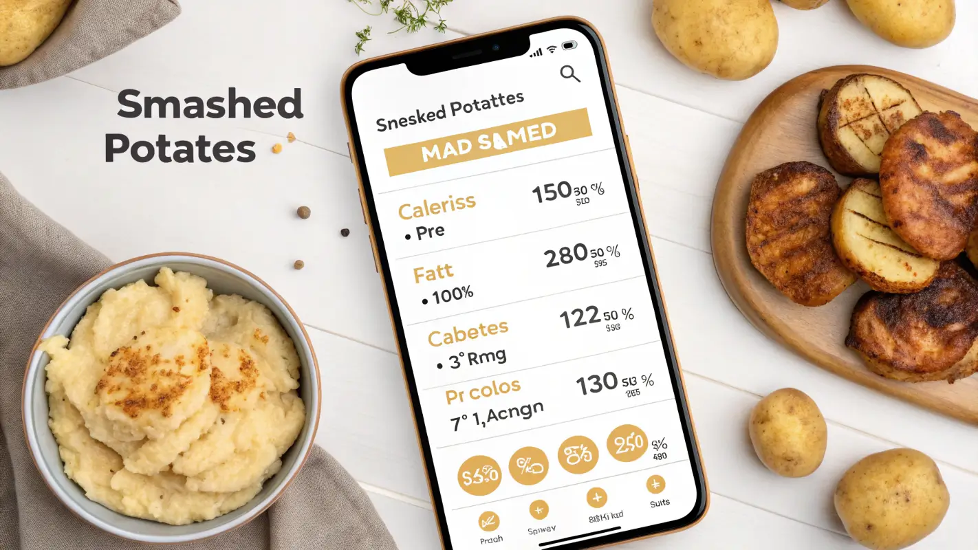 A clear infographic displaying the nutrition facts of smashed potatoes.